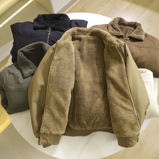 双面穿~超厚实仿羊羔毛~秋冬男士MA1飞行员翻领加绒加厚棉服夹克
