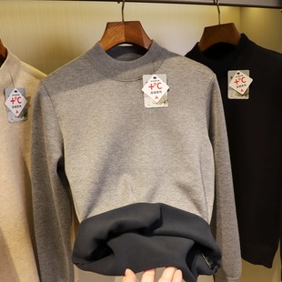 纯色百搭圆领套头加绒毛衣针织衫 亲肤保暖 冬男士 绵羊毛 桑蚕丝