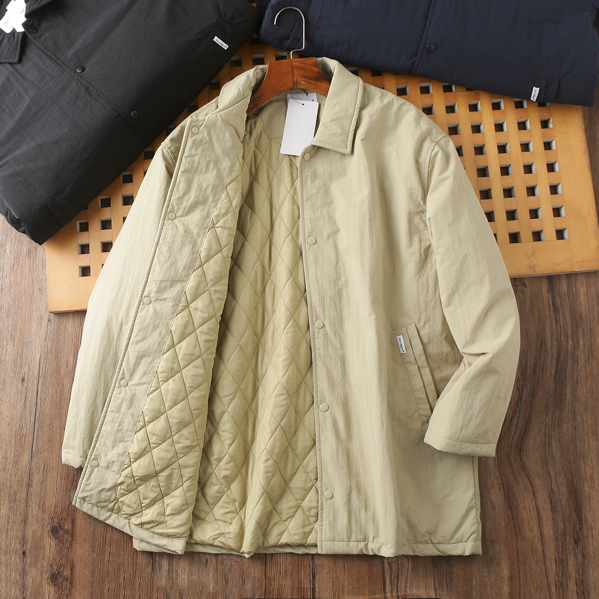 加厚秋冬夹棉保暖风衣手塞棉