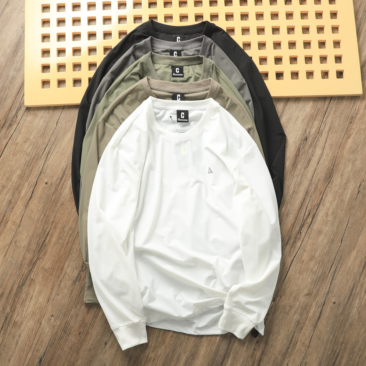 运动高尔夫速干面料~春夏男士透气纯色百搭休闲圆领套头T恤打底衫