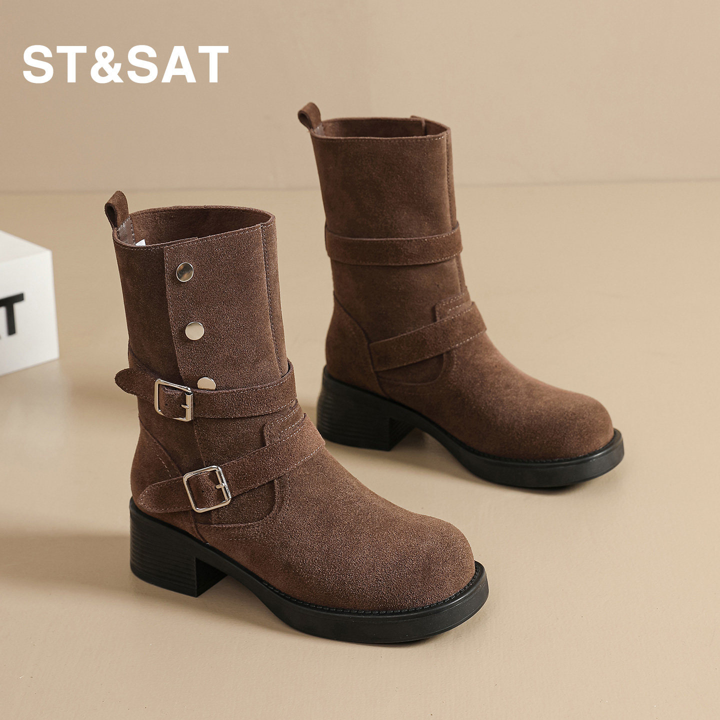 星期六复古美拉德翻折两穿堆堆靴