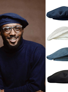 贝雷帽子男士春夏季大头围显脸小藏蓝色日系百搭复古画家帽子女