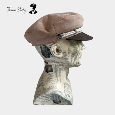 撞色秋冬鸭舌仿麂皮绒复古海军帽