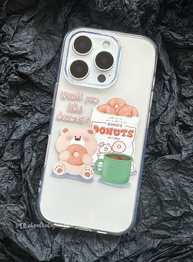 ins可爱甜甜圈小熊适用于iPhone17promax手机壳13透明苹果14pro全包16pro小众卡通15pro防摔安卓可定制
