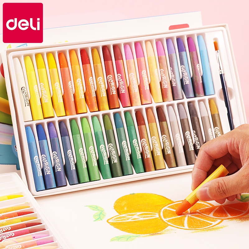 得力易洗油画棒12色油画棒油画棒小学生儿童彩色蜡笔套装36色24色油画彩绘用绘画工具幼儿宝宝涂鸦工具画画笔