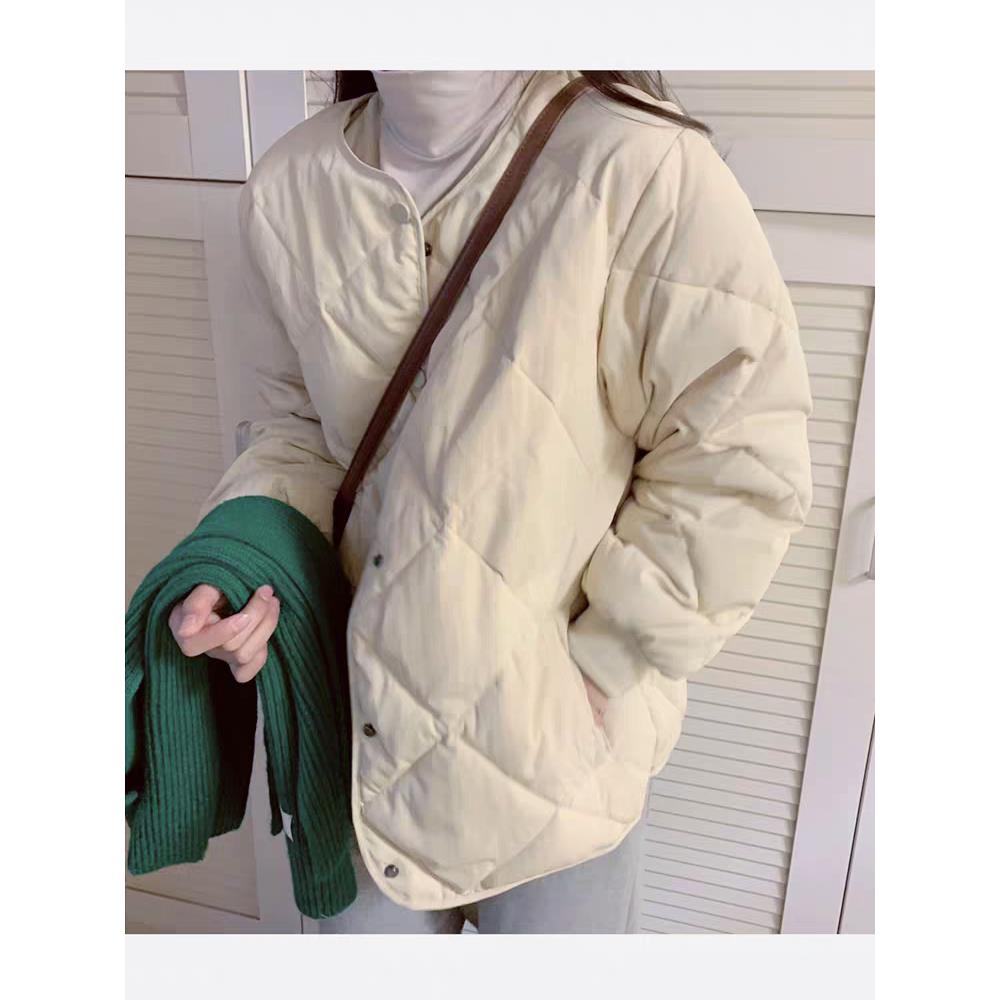 90白鸭绒羽绒服女短款菱格轻薄面包服2025秋冬新款小个子无领外套