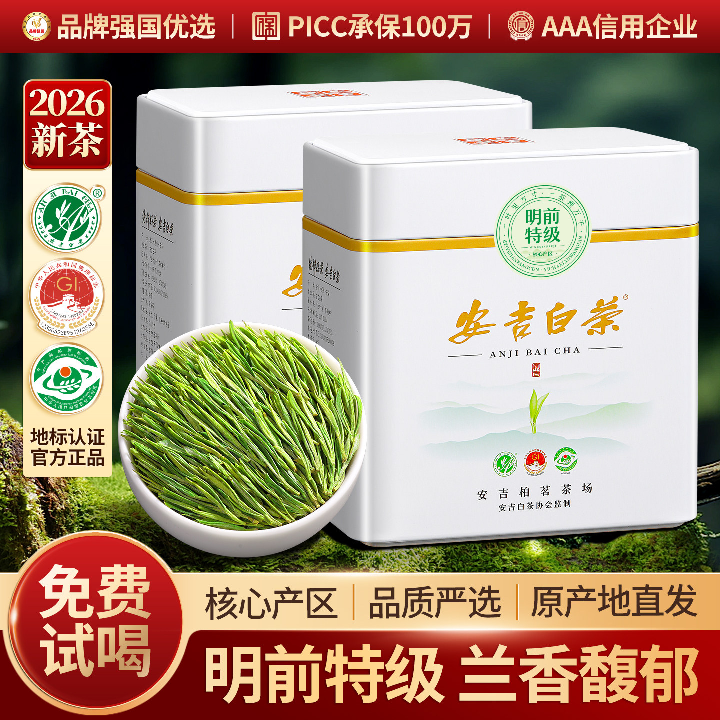 2026新茶安吉白茶官方经营店明前特级嫩芽自己喝绿茶叶礼盒装250g