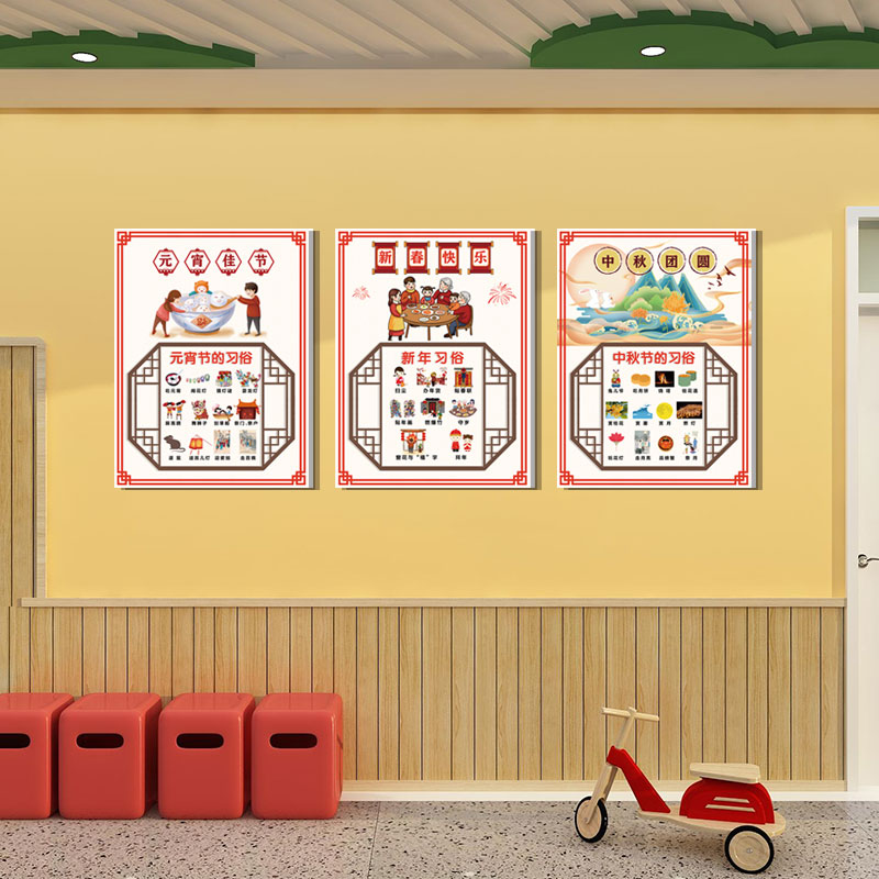 幼儿园小学校园墙面布置展板清明新年元宵中秋端午重阳节节日习俗