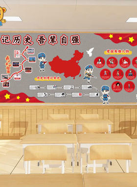 幼儿园小学红色文化爱国主题墙英雄人物我和我的祖国历史刻度墙贴