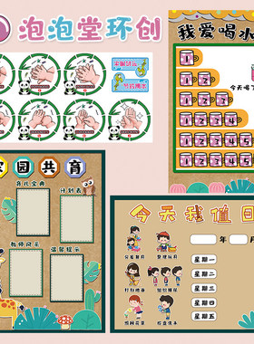 幼儿园小动物森林主题家园栏喝水步骤进餐流程环创墙班级公约贴纸