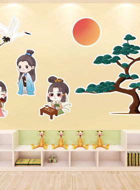 幼儿园国潮古风Q版卡通角色可爱人物造型环创布置黑板报装饰贴纸