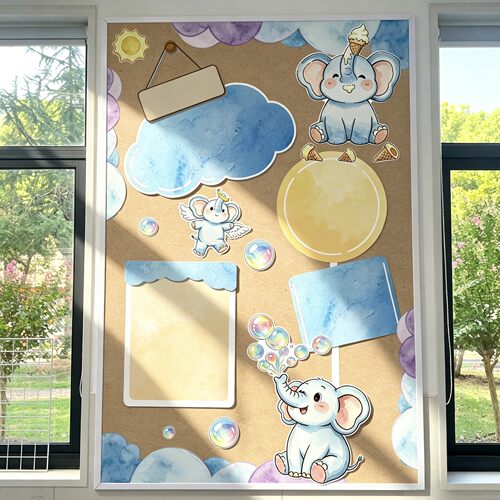 幼儿园开学环创蓝色小象主题墙贴