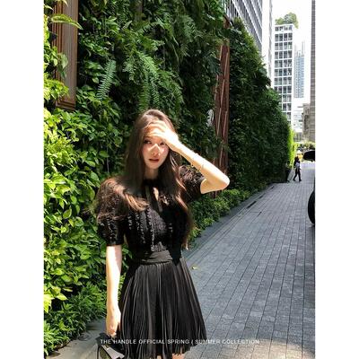 THEHANDLE OFFICIAL dolce gabb*a私服秀款重工压褶蕾丝连衣裙夏