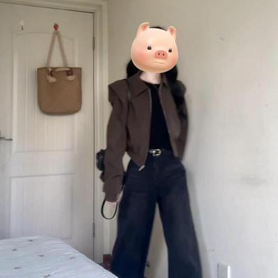 早秋棕色短款外套女春秋款2024新款独特超好看显瘦小个子初秋夹克