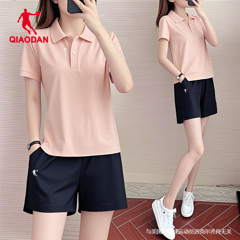 乔丹运动套装女2025夏季新款正肩POLO衫短袖短裤羽毛球服两件套