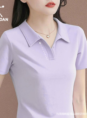 乔丹短袖女2026夏季新款翻领POLO衫紫色减龄女士透气运动体恤半袖
