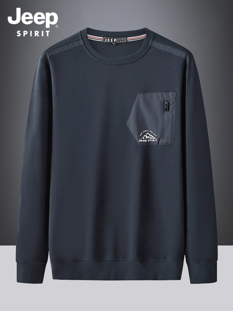 가을 겨울 남성용 지프 긴팔 스웨트 셔츠 새로운 라운드 넥 프린트 티셔츠 캐주얼 루즈 플러스 벨벳 따뜻한 대형 탑