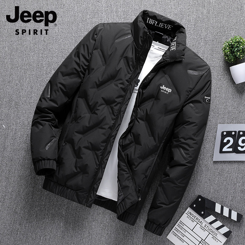 JEEP羽绒服男士短款立领夹克2021年冬季新款轻薄保暖青年外套男装