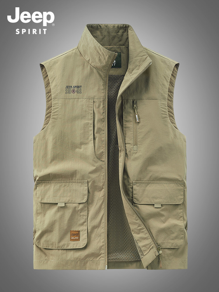지프 남자 조끼 봄 가을 캐주얼 스포츠 유행 조끼 2024 새로운 WORKWEAR 야외 낚시 조끼 자켓