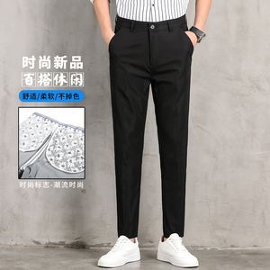 春夏季男士休闲文艺西裤黑色青少年男装港风百搭裤子8088-p35现货图片