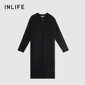 轻熟优雅气质中长裙宽松罩裙 新款 伊纳芙镂空黑色长袖 连衣裙女春季