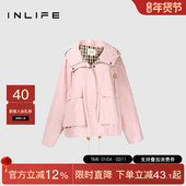 伊纳芙休闲风短款 风衣女2025新款 春秋宽松小众日系简约连帽外套