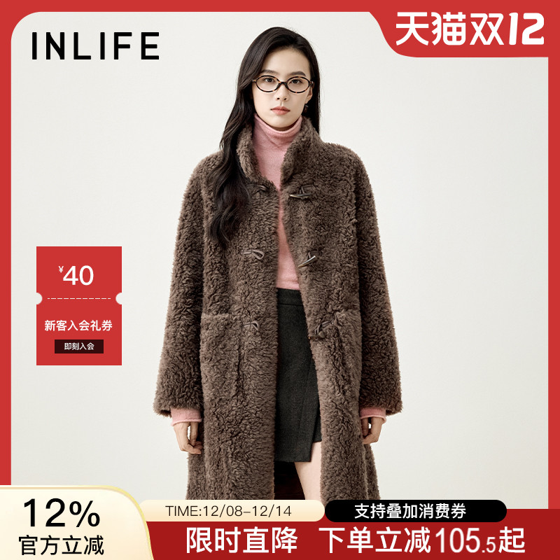 伊纳芙法式复古中长款羊羔毛外套