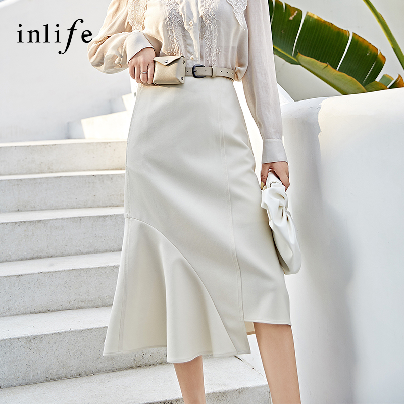 inlife气质百搭中长款显瘦半身裙
