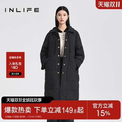 inlife轻薄鸭绒中长款羽绒服