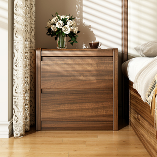全实木床头柜现代简约胡桃木四抽暗格储物柜卧室床头置物柜收纳柜