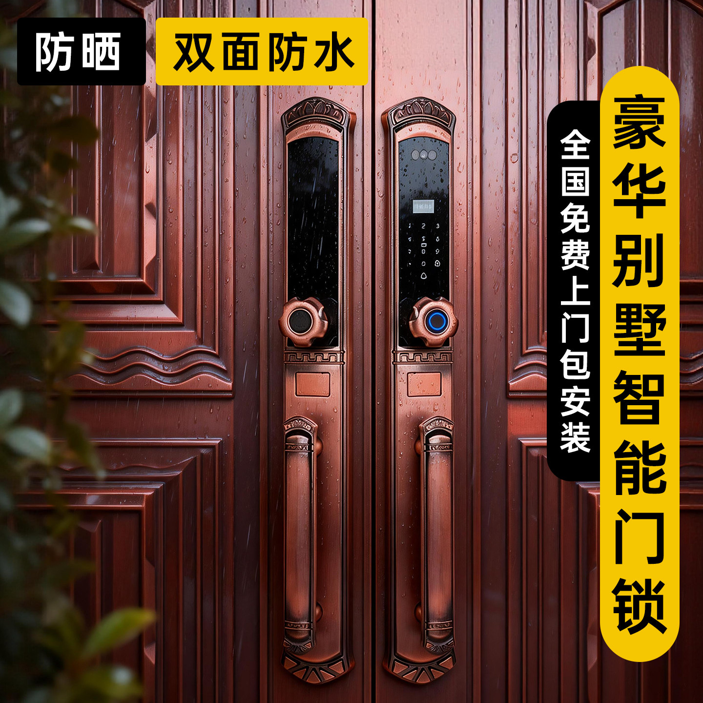 别墅双开大门防水智能门锁人脸识别指纹密码锁庭院入户家用电子锁