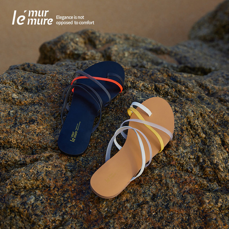 le murmure 古罗马风条带羊皮夹趾凉拖 日本进口皮糠女士拖鞋夏