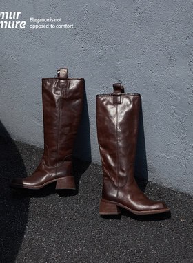Le' Murmure 高奢限量 Italy水洗植鞣牛皮 烟管及膝高靴 骑士靴