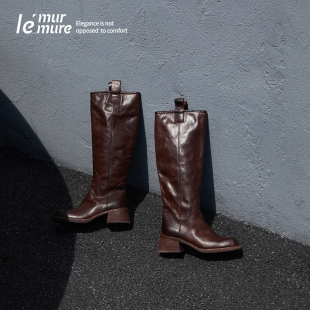 烟管及膝高靴 Italy水洗植鞣牛皮 高奢限量 骑士靴 Murmure