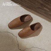 女户外春夏新款 原创设计师时髦手工牛皮编织包头拖鞋 Murmure