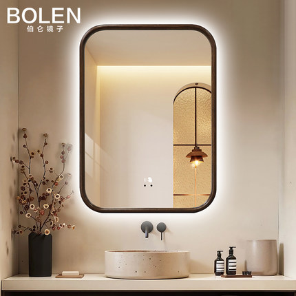 伯仑 中古风智能镜触摸屏中式卫生间镜子led复古化妆镜圆角防爆