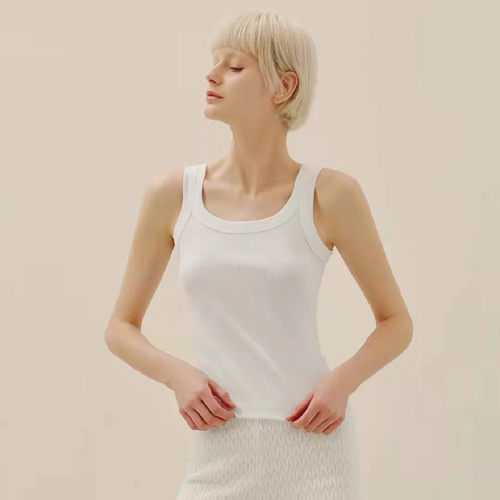 三枪纯棉背心女罗纹简约