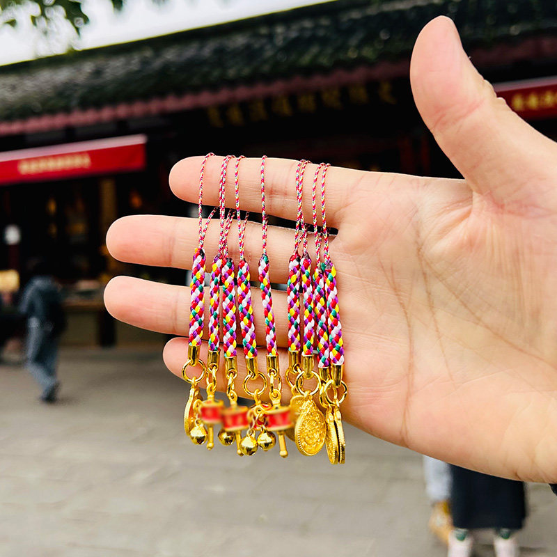 藏式彩色手工编织绳手机链吊坠小挂件女款转经简手机玉米挂绳饰品