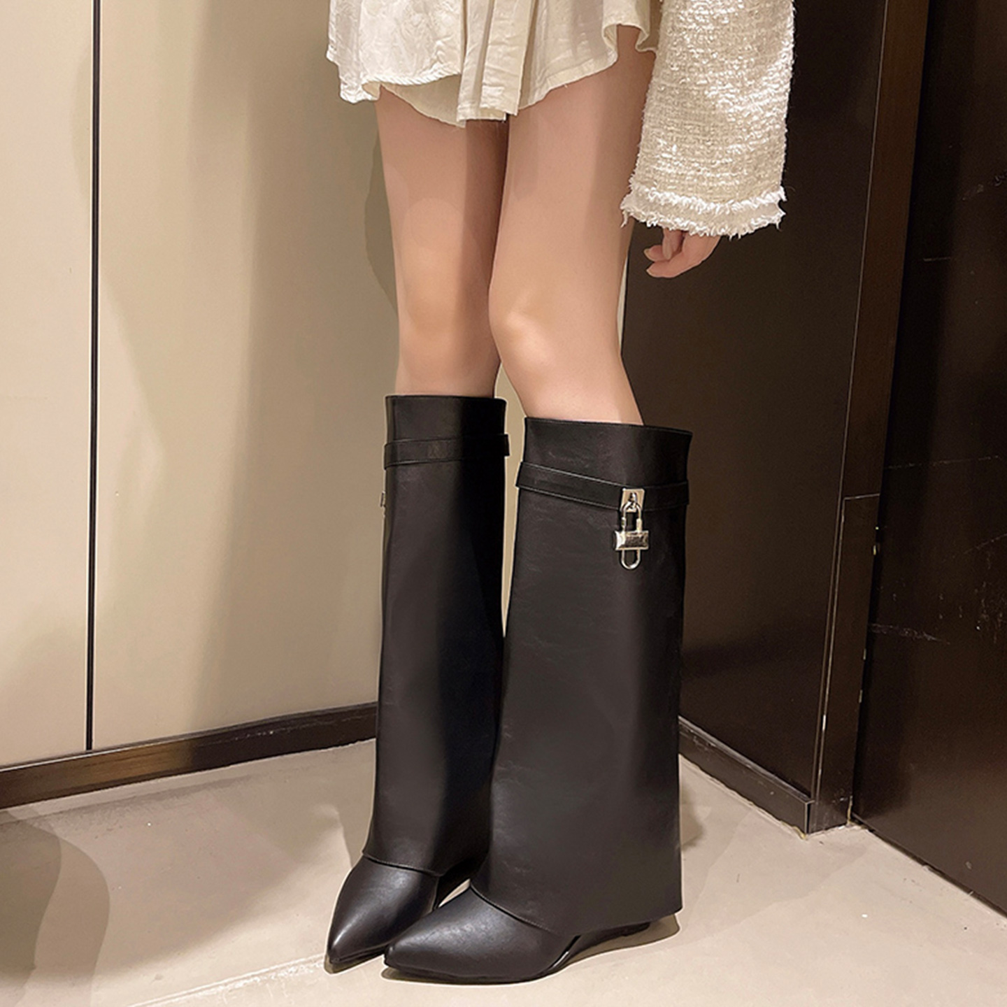 欧美风秋冬新款不过膝长筒靴