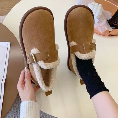 加绒保暖复古平底毛毛鞋女外穿鞋