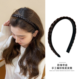 辫子假发头发发箍女2025新款 黑色麻花辫一体仿真发卡头饰头箍发饰