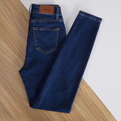 九分弹力小脚铅笔裤 2026春季 女长裤 百搭高腰深蓝色紧身牛仔裤 新款