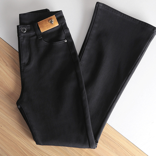 黑色加绒微喇叭牛仔裤女2025秋冬新款高腰弹力显瘦喇叭裤马蹄裤