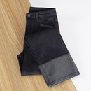 弹力显瘦拼接烟管裤 新款 子 女2025年秋装 加绒黑色卷边小直筒牛仔裤