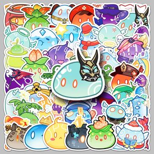 50张原神史莱姆游戏贴纸创意卡通DIY咕卡小麻薯DIY水杯手账本茶杯