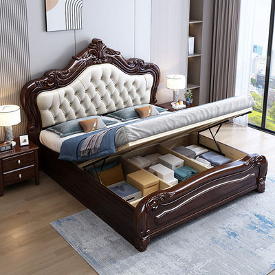 紫金檀木燕尾榫工艺满铺床板实木床卧室婚床环保无味真皮软包大床