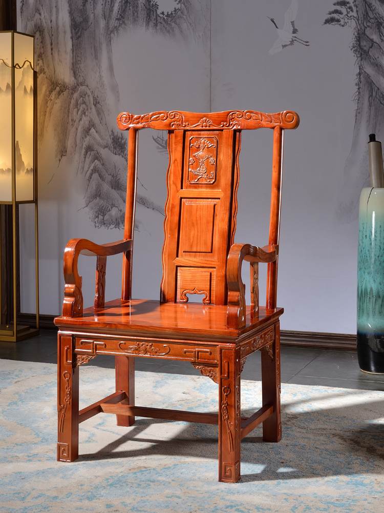 新中式实木椅子圈椅官帽椅三件套卷书椅靠背茶椅主人椅客位月牙椅