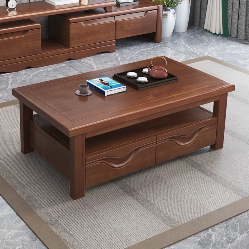 新款新中式实木茶几简约现代小户型客厅长方形加宽加高茶几带抽屉