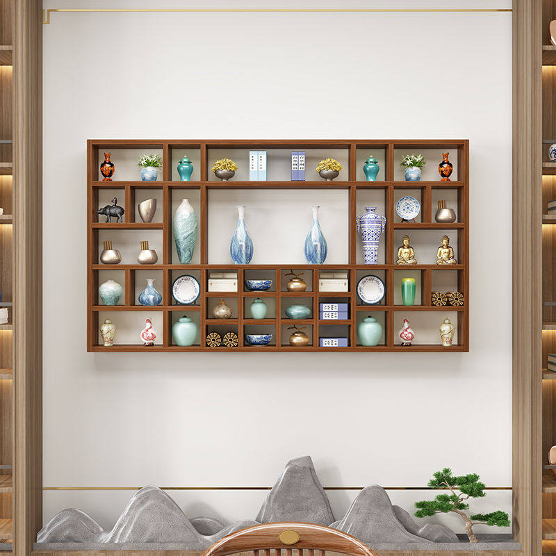 壁挂墙上置物架收纳架茶壶茶杯茶叶展示架茶具多宝阁博古架格子架