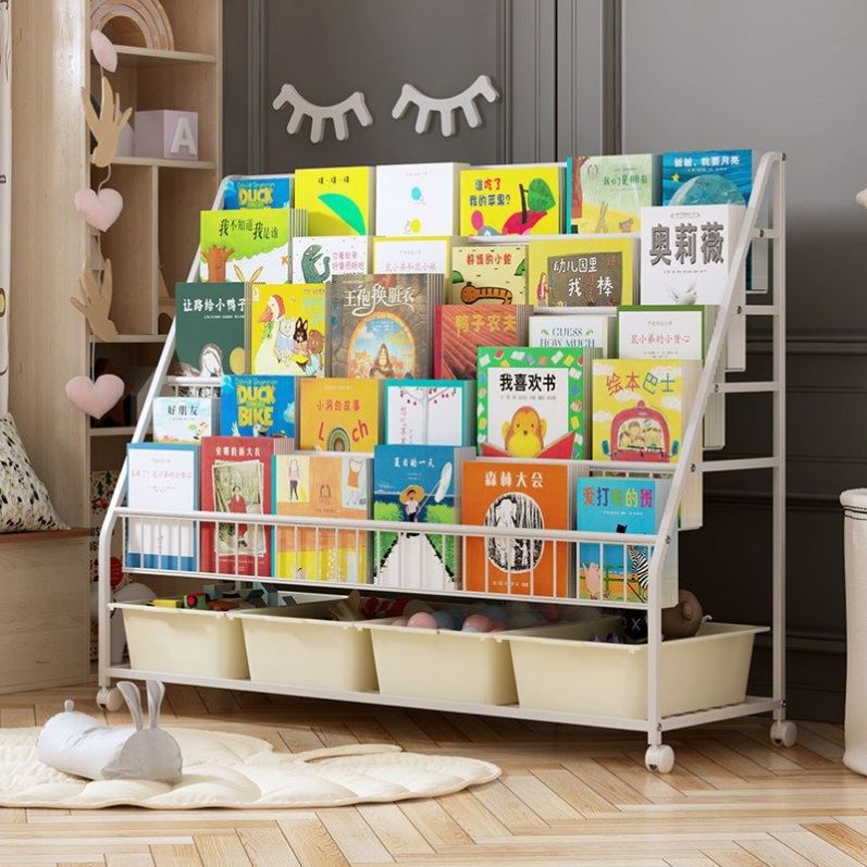儿童书架绘本架宝宝玩具图书文具收纳架家用多层落地置物一体书柜-封面